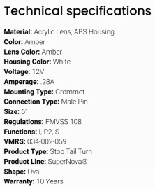GROTE OVAL TURN LIGHT GROMMET MOUNT AMBER
