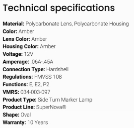GROTE SIDE TURN LAMP BULBED OVAL SURFACE MOUNT