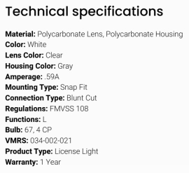 GROTE LICENSE PLATE LAMP INCANDESCENT
