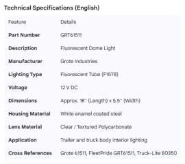 GROTE DOME LIGHT FLUORESCENT TUBES