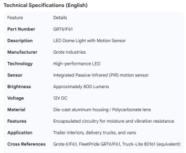 GROTE DOME LIGHT LED WITH MOTION SENSOR