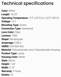 GROTE DOME LIGHT RECTANGULAR 18" SYNCHRONIZED SMART LIGHT