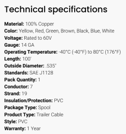 GROTE WIRE 7 WAY 14G 100' ROLL