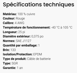 GROTE BATTERY CABLE RED 4GA (25')