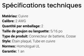 GROTE BATTERY CONNECTOR COPPER LUG 2 GA X 5/16
