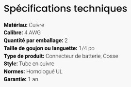 GROTE BATTERY CONNECTOR COPPER LUG 4 GA X 1/4