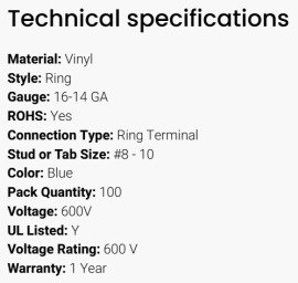 GROTE RING TERMINAL 16-14G FOR 8-10 STUD