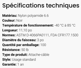 GROTE TIE-WRAP NYLON CABLE TIES 11.8" BLACK (PACKAGE OF 100)
