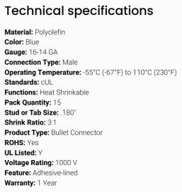 GROTE TERMINAL SHRINKABLE BULLET MALE 16-14  (15)