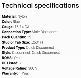 GROTE TERMINAL NYLON QUICK DISCONNECT MALE 16-14 (15)