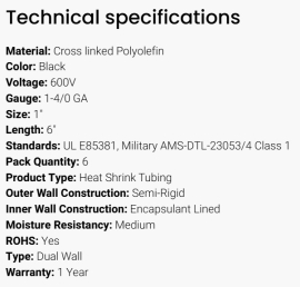 GROTE SHRINK TUBE DUAL WALL BLACK 1' X 6" PK6