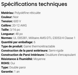 GROTE SHRINK TUBE DUAL WALL BLACK 3/16" X 2" (CUT)