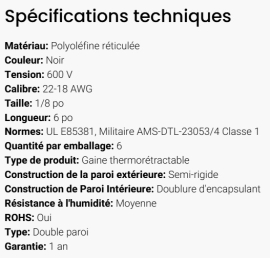 GROTE SHRINK TUBE DUAL WALL BLACK 1/8" X 2" (CUT)