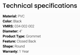 GROTE GROMMET BLK 4" CLOSED BACK