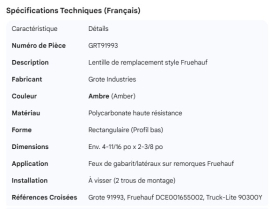 GROTE FRUEHAUF REPLACEMENT LENS AMBER