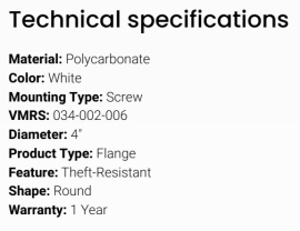 GROTE BRACKET PVC FLANGE 4" SEALED LIGHT WHITE