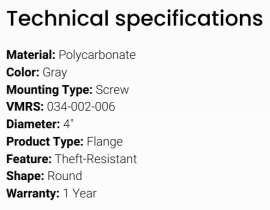 GROTE BRACKET PVC FLANGE 4" SEALED LIGHT GRAY