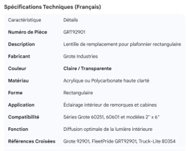 GROTE RECTANGULARE DOME LIGHT REPLACEMENT LENS