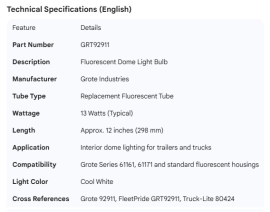 GROTE DOME LIGHT BULB FLUORESCENT