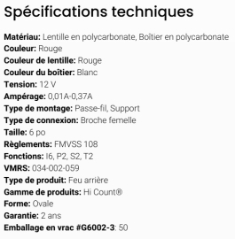 GROTE HI COUNT OVAL LED STT LIGHT RED