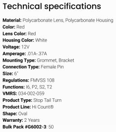 GROTE HI COUNT OVAL LED STT LIGHT RED