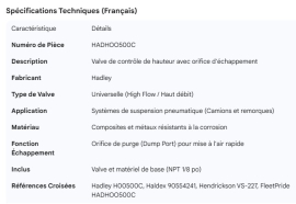 HADLEY SUSPENSION HEIGHT CONTROL VALVE DUMP PORT