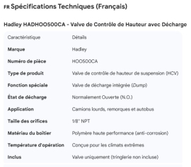 HADLEY SUSPENSION HEIGHT CONTROL VALVE W/DUMP
