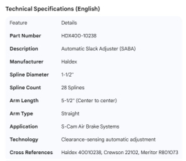 HALDEX SLACK ADJUSTER 1-1/2"- 28 SPLINE AUTO 5-1/2" STRAIGHT