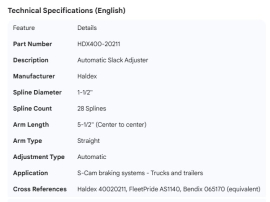 HALDEX SLACK ADJUSTER 1-1/2"- 28 SPLINE AUTO 5-1/2" STRAIGHT