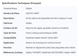 HALDEX DISC BRAKE PAD RETAINER KIT (1 WHEEL)