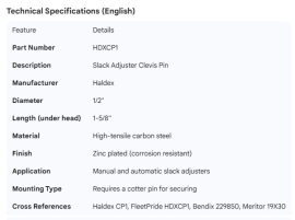 HALDEX SLACK ADJUSTER CLEVIS PIN 1/2" X 1-5/8"
