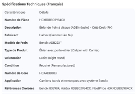 HALDEX ADB22X CALIPER RH REMAN LIKE NU / CORE HDXADB003