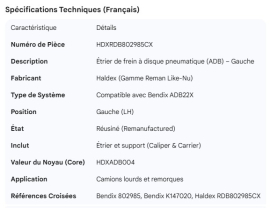 HALDEX ADB22X CALIPER LH REMAN LIKE NU / CORE HDXADB004