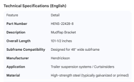 MUDFLAP BRACKET 101-1/2" LONG, FOR 48" WIDE SUBFRAME