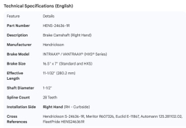 HENDRICKSON CAMSHAFT INTRAAX RH