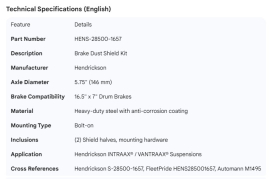 HENDRICKSON DUSTSHIELD KIT 5.75" AXLE