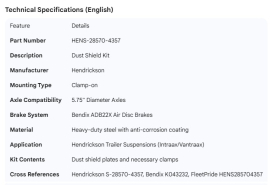 HENDRICKSON DUST SHIELD KIT CLAMP-ON 5.75" AXLE ADB22X