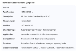 HENDRICKSON DISC BRAKE CHAMBER TYPE 18/24 LH
