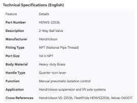 HENDRICKSON 2 WAY BALL VALVE
