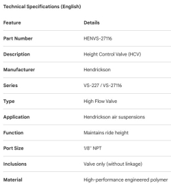 HENDRICKSON HEIGHT CONTROL VALVE