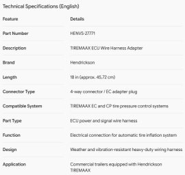 HENDRICKSON TIREMAAX ECU WIRE HARNESS