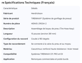 HENDRICKSON TIREMAAX TIRE HOSE ASSY 180 DEGREE 15"