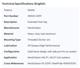 HENDRICKSON HUB CAP EXTENDED HP GREASE