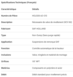 SAF LEVELING VALVE HCV KIT NON DUMP