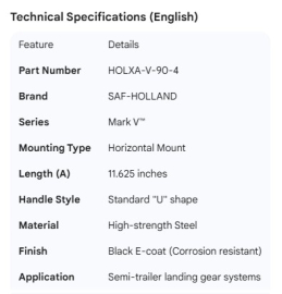 HOLLAND CRANK HANDLE MARK V 11.625" HORIZONTAL