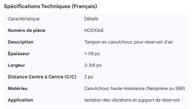 AIR TANK RUBBER PAD 1-1/8" X 3-3/8" X 2" C/C