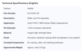 HUTCH SLIDER LOCK PIN ASSEMBLY