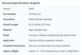 HUTCH SLIDER STOP BAR ASSY. 50.12"