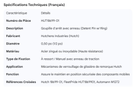 HUTCH DETENT PIN W/RING, 0.50 DIA