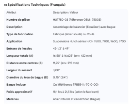 HUTCH EQUALIZER ASSEMBLY WITH BUSHING